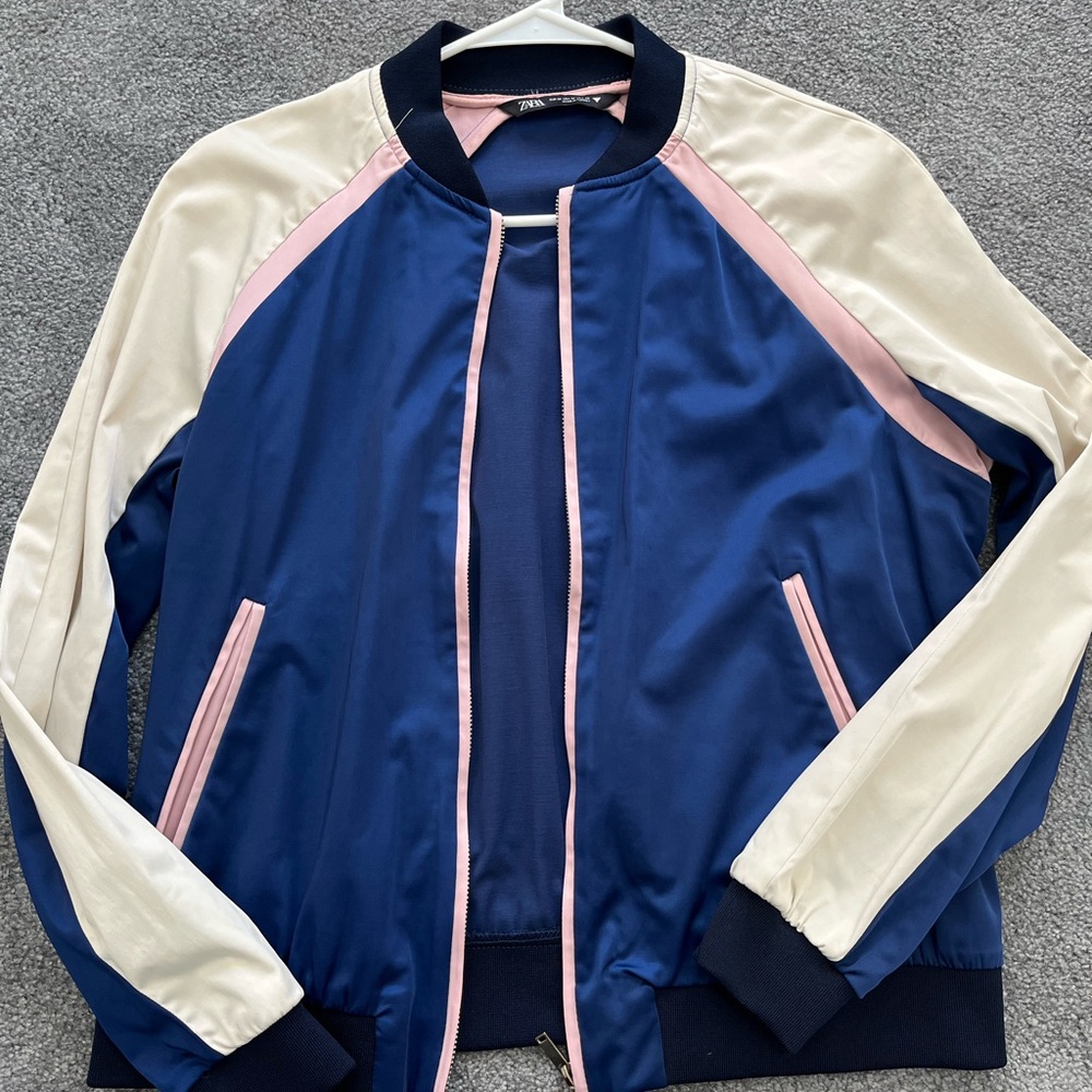Zara Navy and Blush Bomber Jacket